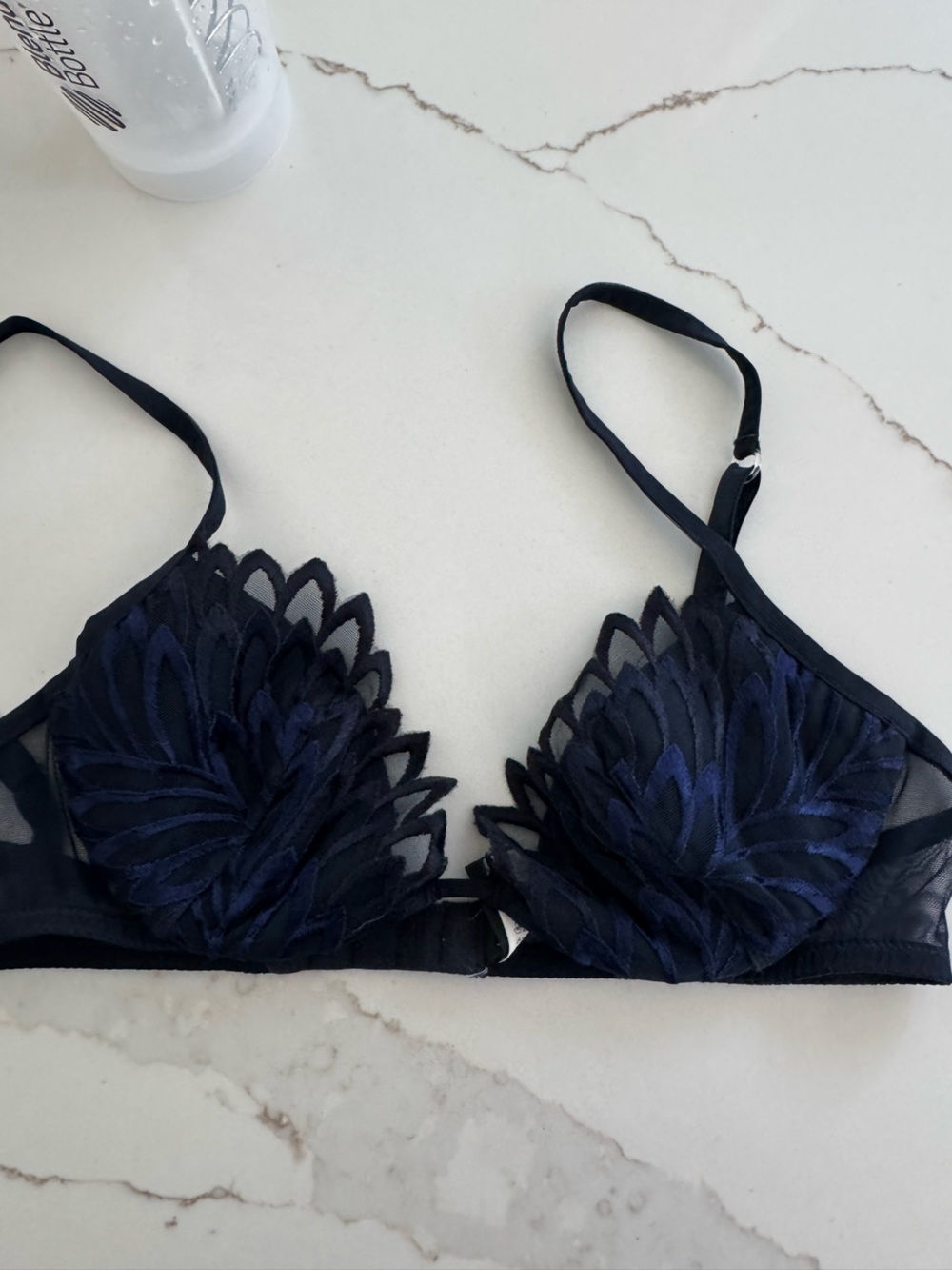 La Perla Navy Floral Appliqué Sheer Bralette